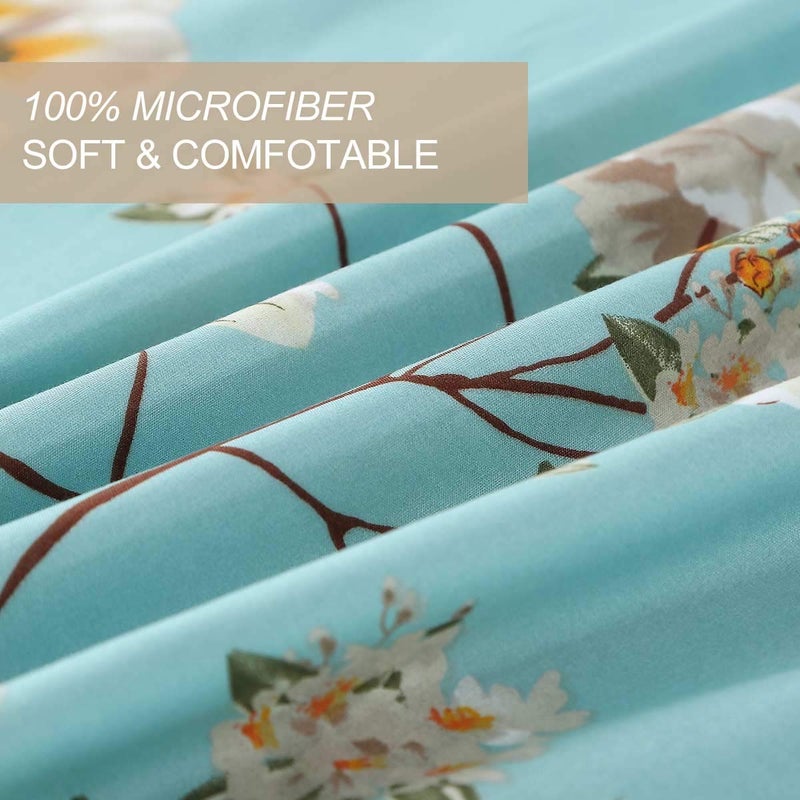 Nanko King Fitted Bed Sheet 78x80 Deep Pocket Mattress Teal Floral Farmhouse Best Luxury Cool Soft Lightweight Microfiber Bedding Set 2 Pillowcases 10 11 12 14 inch Green White Flower - Image 3